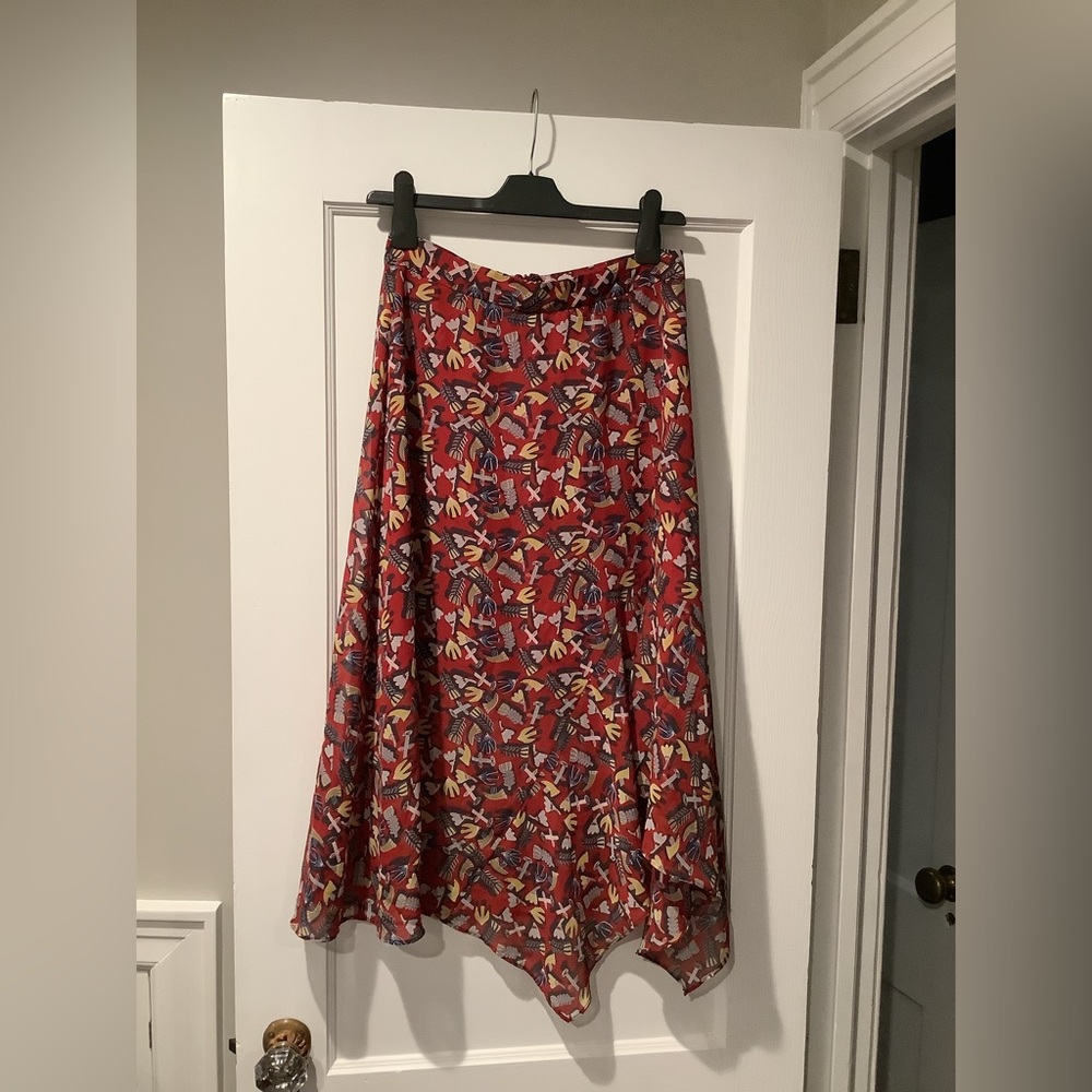 Anthropologie Jucy Judy boho red retro bird and floral print skirt